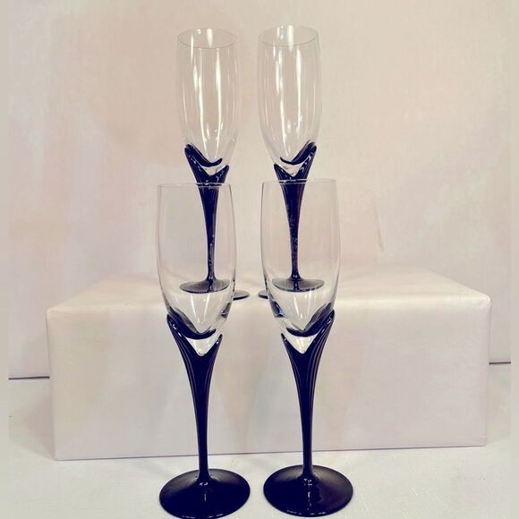 ALEXANDRA-BLACK STEMWARE by MIKASA  (4) CHAMPAGNE GLASSES LIKE NEW CONDITION - Picture 3 of 10